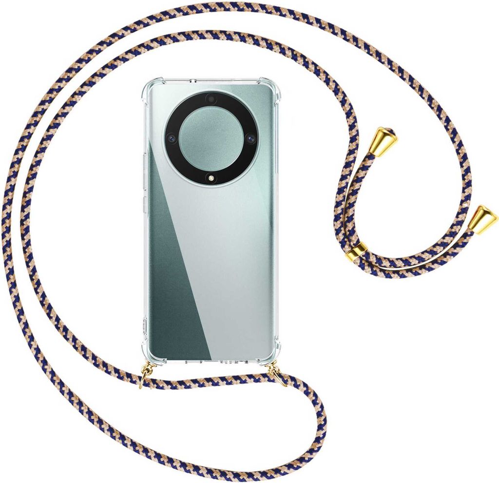 Handykette Backcover-Schutzhülle mit Band (Metall goldfarben) für Honor Magic 5 Lite / X9a (6.67'') - blau+beige