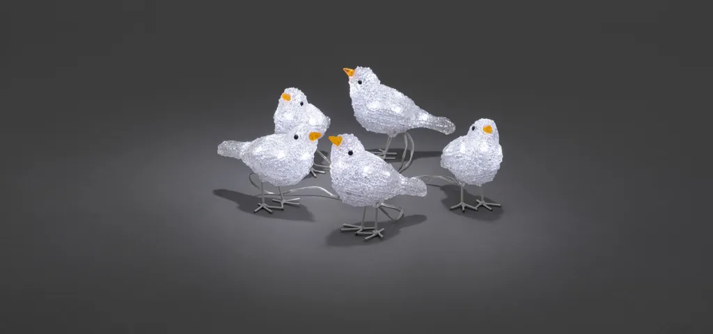 Konstsmide 6144-203 Lot de 5 Oiseaux Acrylique LED Blanc Froid 24V