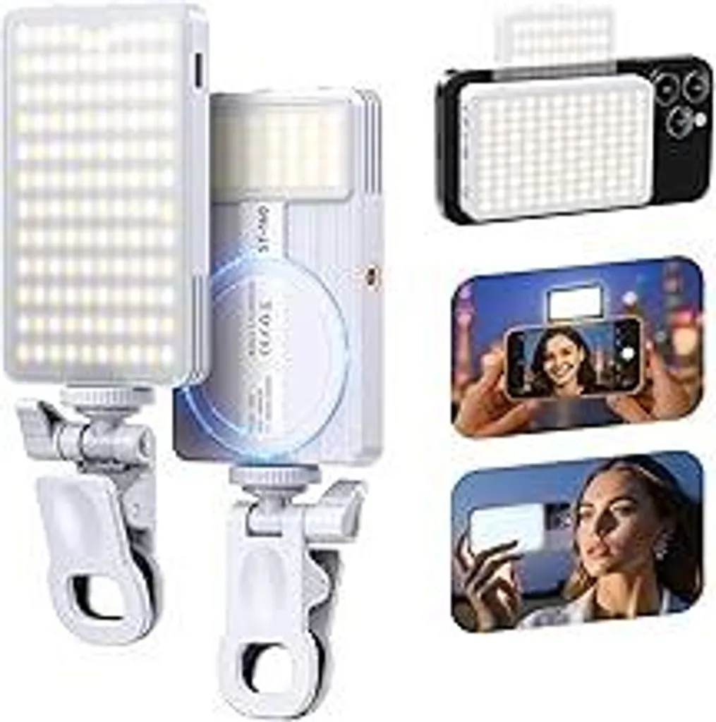 Luce magnetica per selfie 160 LED, luce per cellulare compatibile con MagSafe e Android, dimmerabile da 2500 a 9000 K, luce professionale per cellulari per influencer Luce video professionale per vlog, trucco, TikTok, fotografia (bianco)