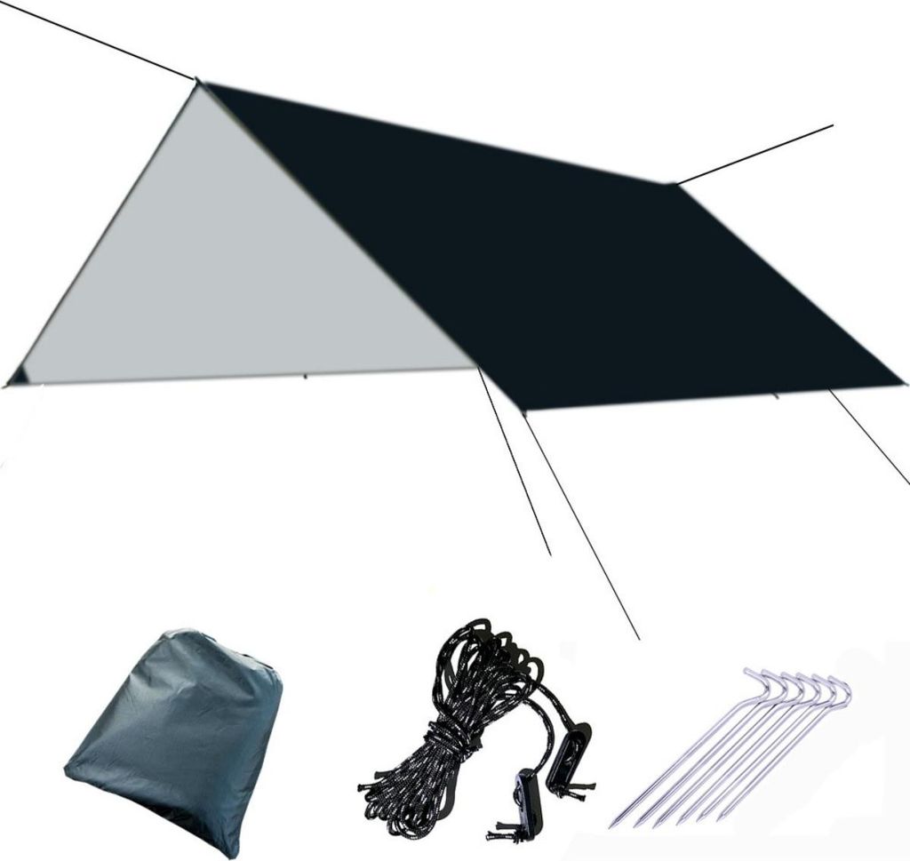 INF 300x300cm Dreieckiges Sonnensegel für Outdoor mit Windseilen und Heringen Schwarz