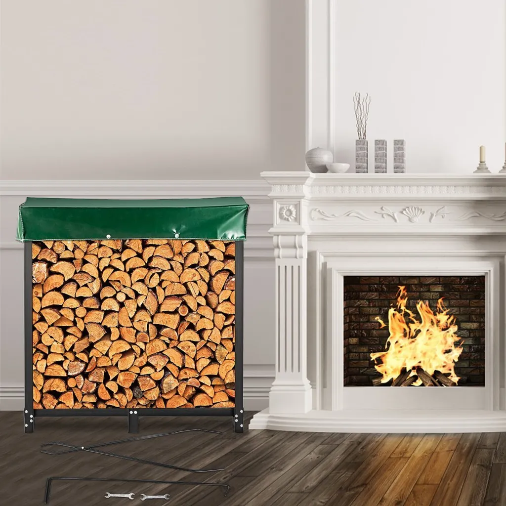 Etagère en métal pour bois de cheminée avec couverture PVC 183x122cm
