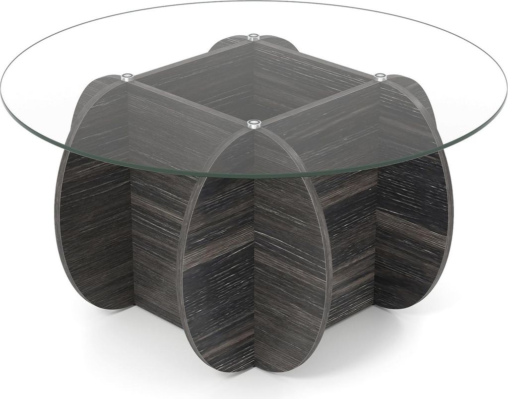 Runder Couchtisch, Tischplatte aus gehärtetem Glas, versteckter Stauraum
