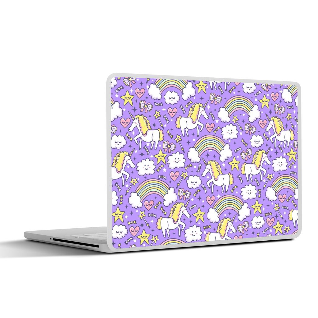 MuchoWow Laptop Aufkleber Sticker Cover Einhorn - Muster - Regenbogen - Kind 30x21 cm - Sticker für Laptop - Selbstklebend