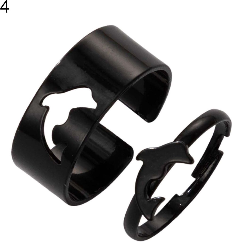 2 Teile/satz Einstellbare Paar Ringe Herz/Mond/Stern/Delphin Form Schmuck Kreative Exquisite Offene Ringe für Geschenke-Schwarz 4