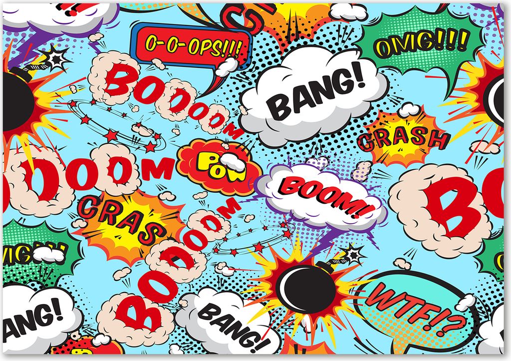 Tulup Glas-Bild - 100 x 70 - Wandbild aus Glas - Wandkunst - Wandbild hinter gehärtetem Sicherheitsglas - Teenager - Comic - Mehrfarbig