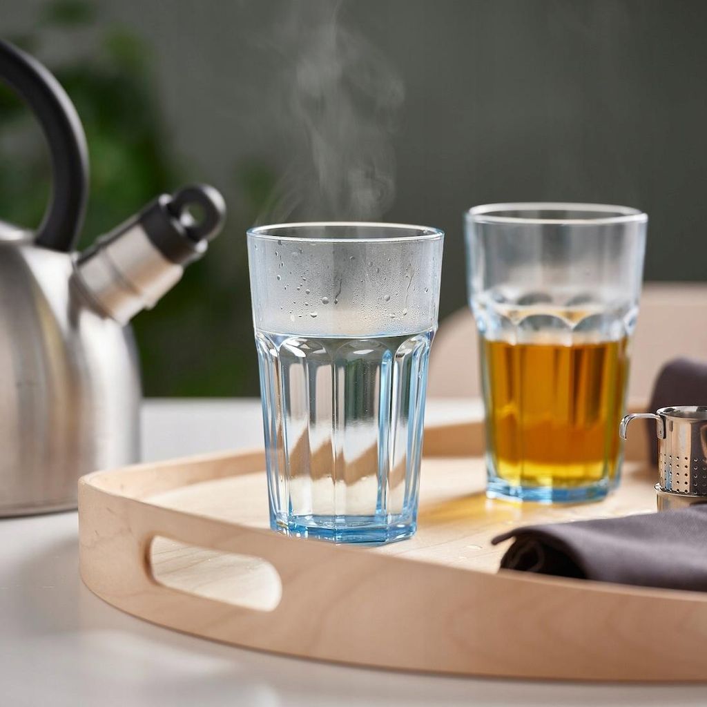 IKEA POKAL Trinkglas 350 ml blau gehärtetes Glas