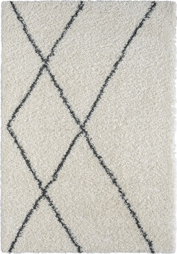 MY-RUG Teppich, Hochflorteppich Shaggy Luxe, 230x160, Scandi Rauten Design, Weiß Grau, extra flauschig, Rechteckig