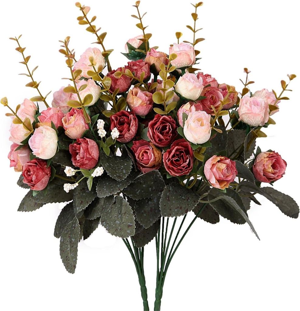 Künstliche Blumen, Blumenstrauß aus Seide mit Blättern und Rosen, für Hochzeitsdekoration, 2 Stück