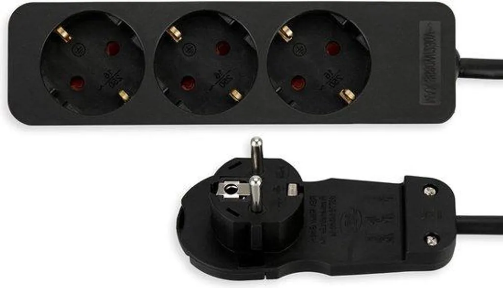 Multiprise gain de place 3 prises plates à fixer derrière meuble noir