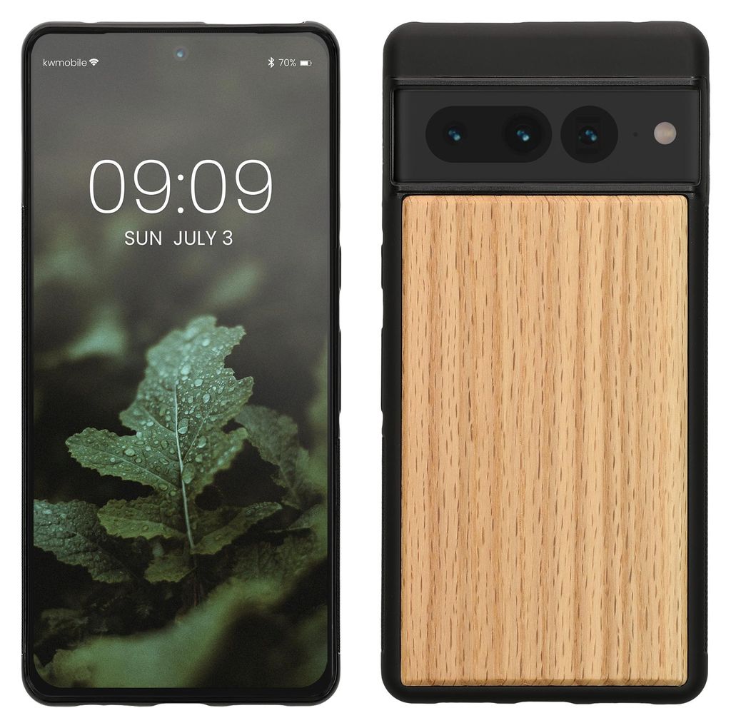 kwmobile Handyhülle für Google Pixel 7 Pro Hülle Holz - Case mit TPU Bumper - Stoßfestes Hardcase - Schutzhülle Cover in Hellbraun Braun