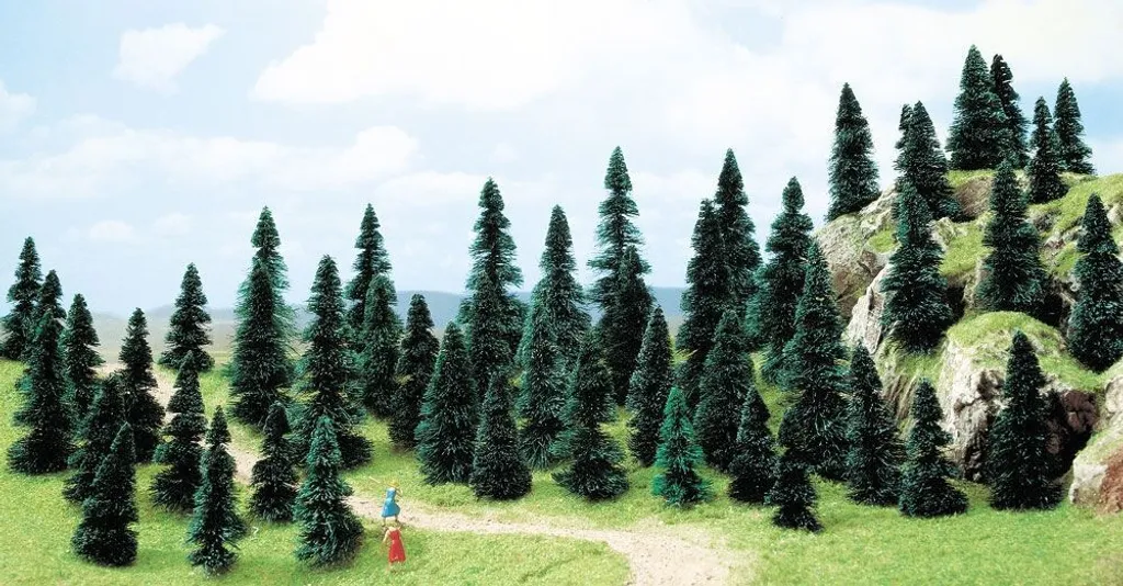 Forêt de sapins miniatures H0 Busch 6497 pour réseaux ferroviaires
