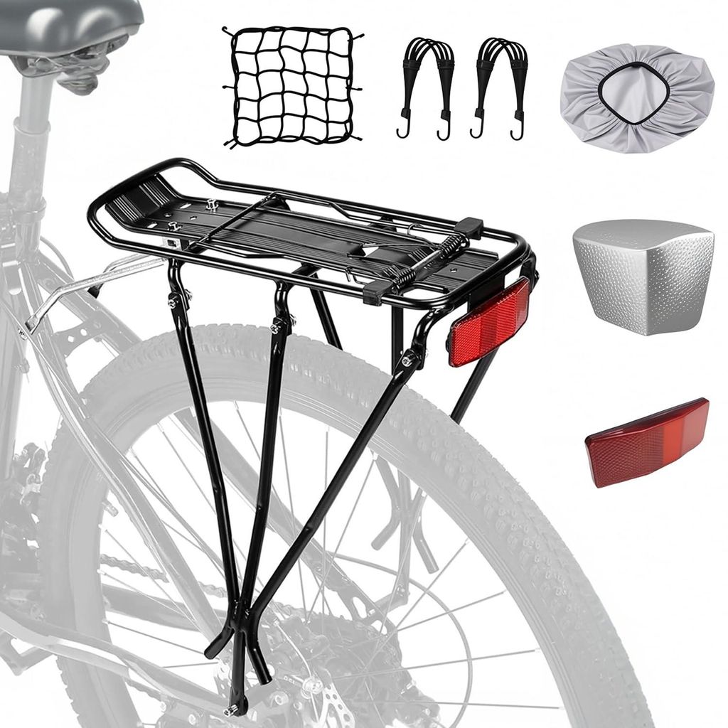 Gepäckträger für Mountainbikes, aus Aluminiumlegierung, verstellbar, maximale Tragfähigkeit 25 kg, robuster Gepäckträger mit Reflektor und Fe...