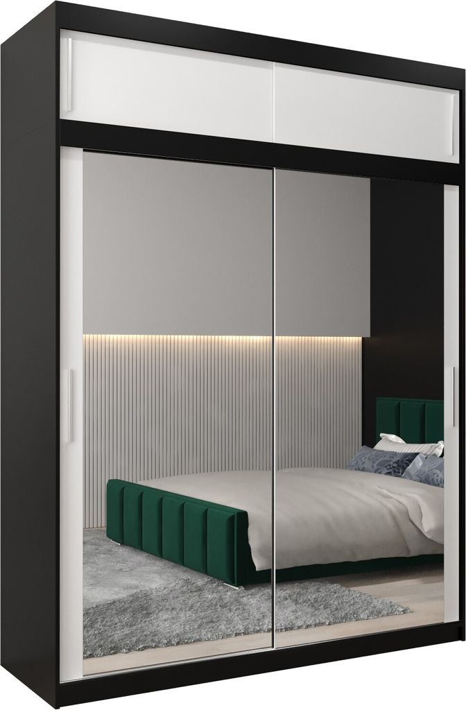 Kleiderschrank, Schiebetürenschrank Schlafzimmer, Schrank mit Spiegel TOKYO 3 180 mit Aufsatz, Höhe 240 cm
