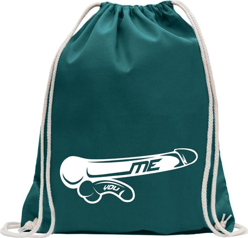 Kiwistar - Turnbeutel - petrol - Me vs. You - Größenvergleich - Fun Rucksack Sport Beutel Gymsack Baumwolle mit Ziehgurt