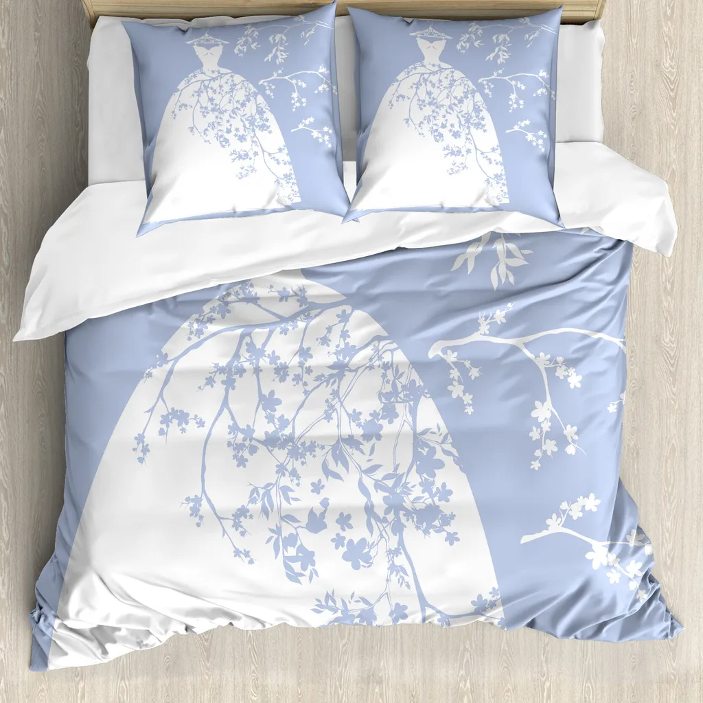 ABAKUHAUS Set copripiumino viola per letti matrimoniali, abito da sposa floreale, antiacaro, adatto a chi soffre di allergie, con federe, blu viola e bianco