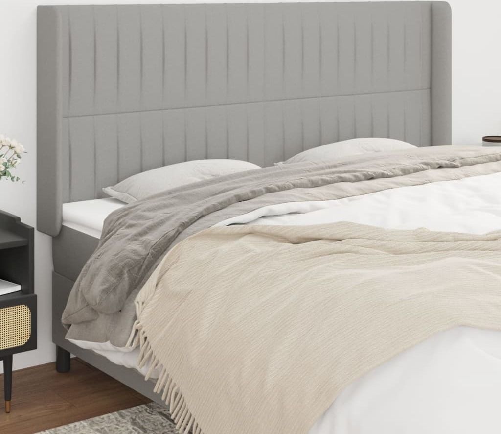 "Rabatt" Bettkopfteil modern - Kopfteil für Bett - mit Ohren Hellgrau 163x16x118/128 cm Stoff - Kopfteile CC4465