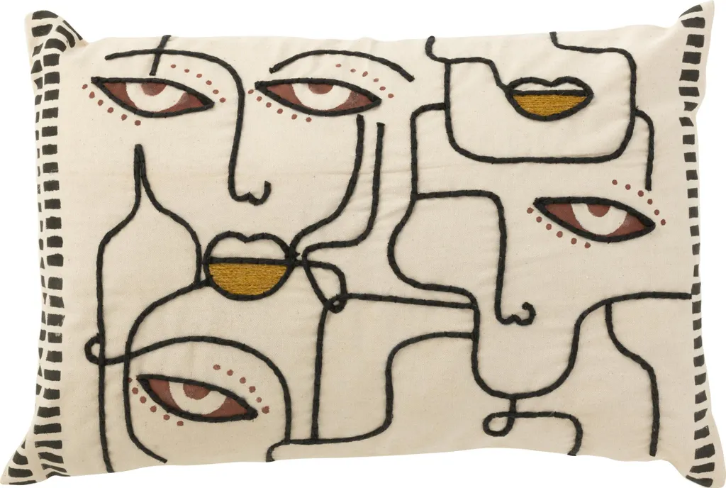 Coussin Confortable pour Canapé J-Line Faces Coton 68x40cm Déco Salon