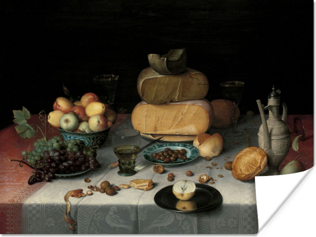 MuchoWow Poster Stilleben mit Käse - Kunstwerk - Alte Meister 160x120 cm - Foto Plakat