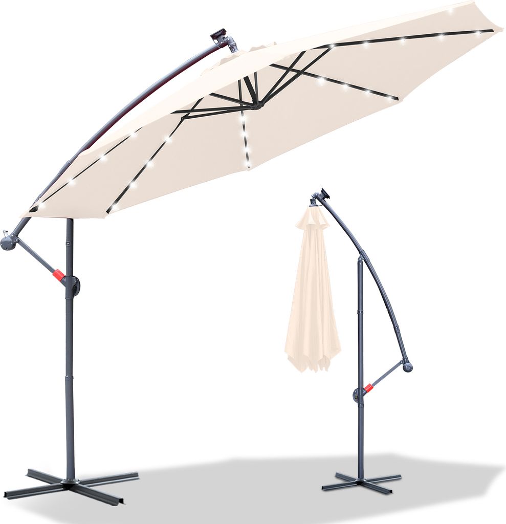 TolleTour Ampelschirm 350 cm mit LED-Beleuchtung, UV-Schutz & Kurbel - Beige