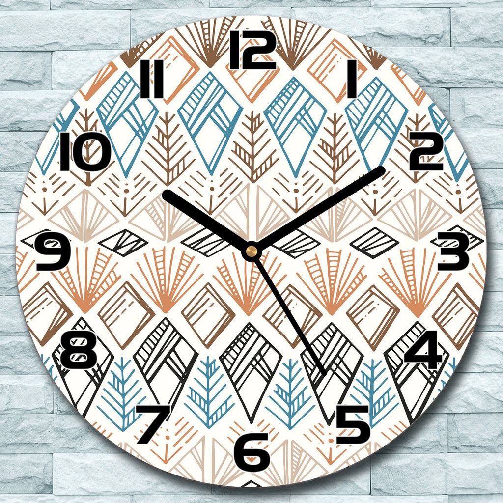 Wanduhr aus Glas Rund fi 30 Ethnische Braun Blau Quarz Deko Schlafzimmer Büro
