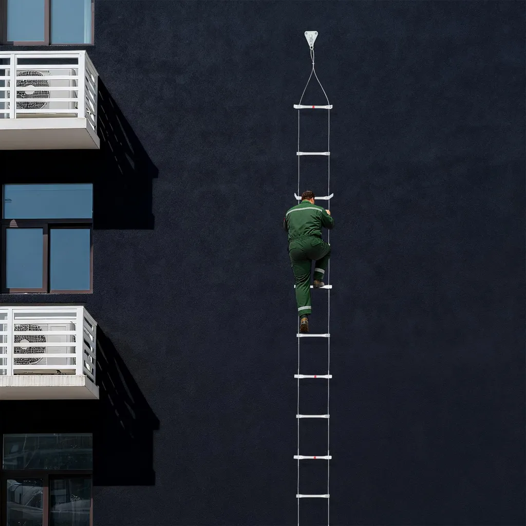 Escalier de secours robuste 200kg - Échelle 15m barre large 30cm