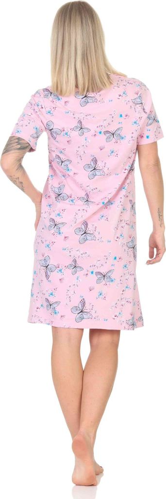 Normann Damen kurzarm Nachthemd in floralem Schmetterlings Print und mit Knopfleiste ; rosa , 36