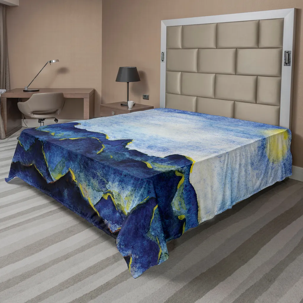 Drap plat pour lit décoratif paysage lunaire 244x205 cm bleu et jaune