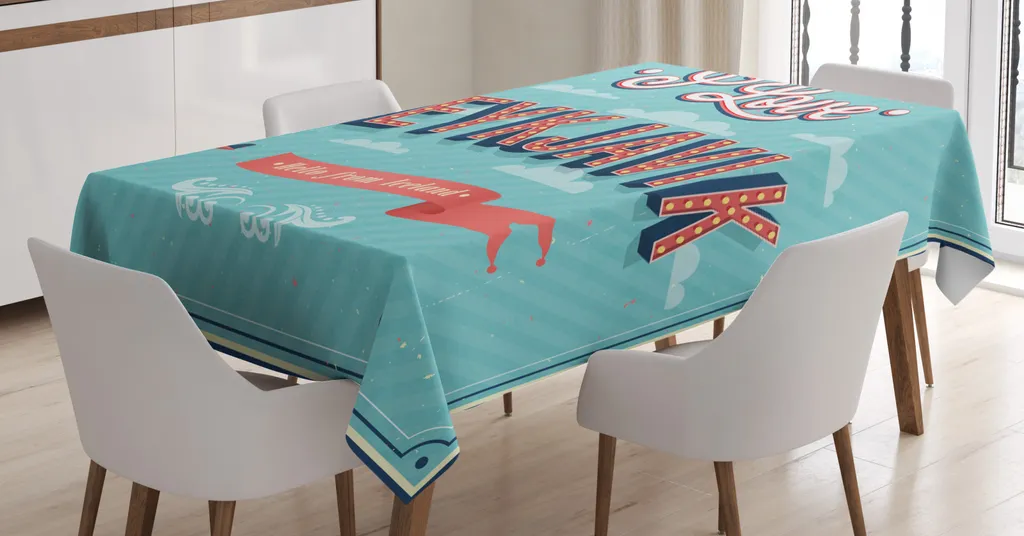 ABAKUHAUS Tovaglia Island, Ich liebe Reykjavik Vendemmia, Stampa personalizzata Colori chiari senza scolorimento Lavabile per esterni, 140 x 200 cm, Rosso corallo Blu mare