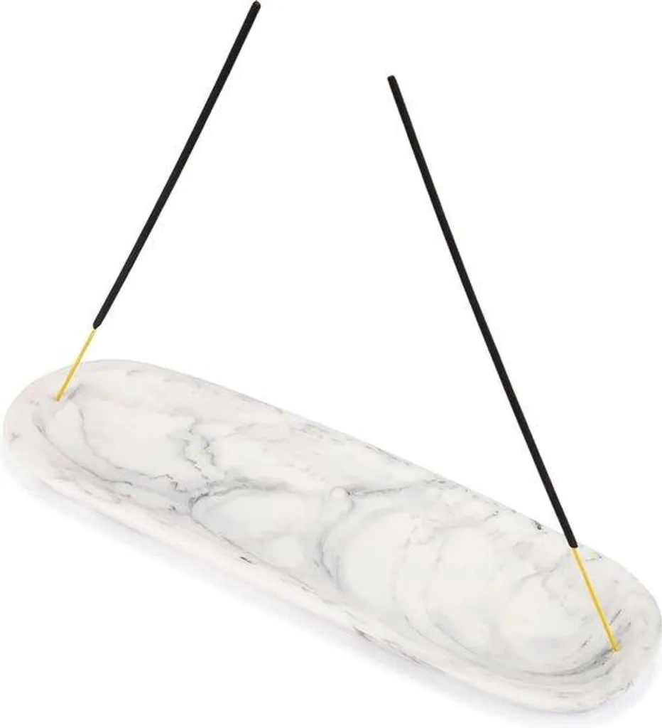 Brûleur d'encens résine 25 cm anti-cendres blanc et noir pour intérieur