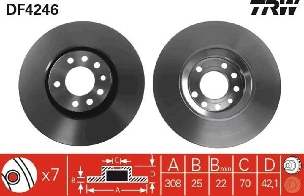 Disque de frein haute performance TRW DF4246 anticorrosion OE 9184405