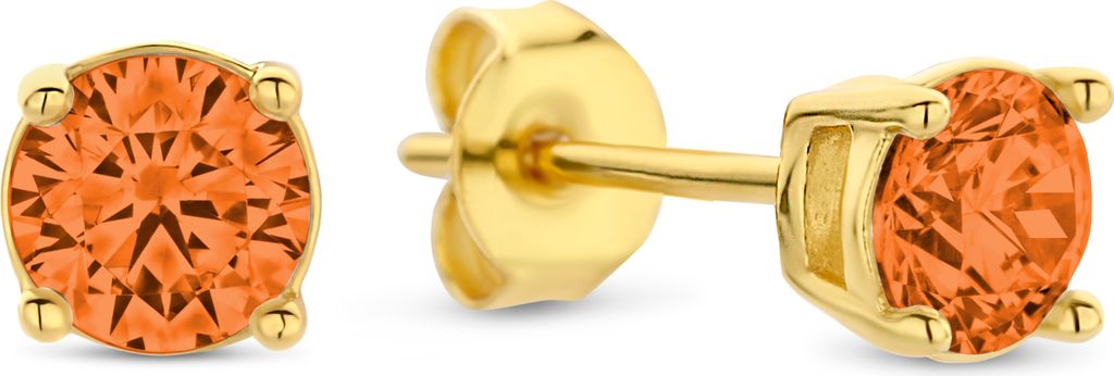 Neu Bling 9NB-1172 Silberne Ohrstecker mit Zirkoniastein 4mm - Orange - Silber - vergoldet/Gold auf Silber