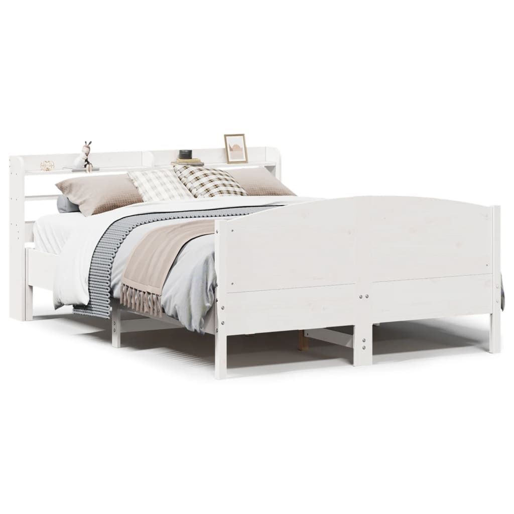 vidaXL Massivholzbett ohne Matratze Weiß 160x200 Kiefernholz