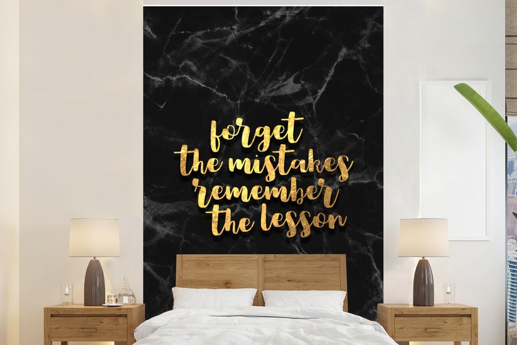 MuchoWow Fototapete für Wohnzimmer oder Schlafzimmer Wandtapete Vinyl Motivtapete Zitat - Leben - Gold - Marmor - 170x260 cm - Wohnzimmertapete