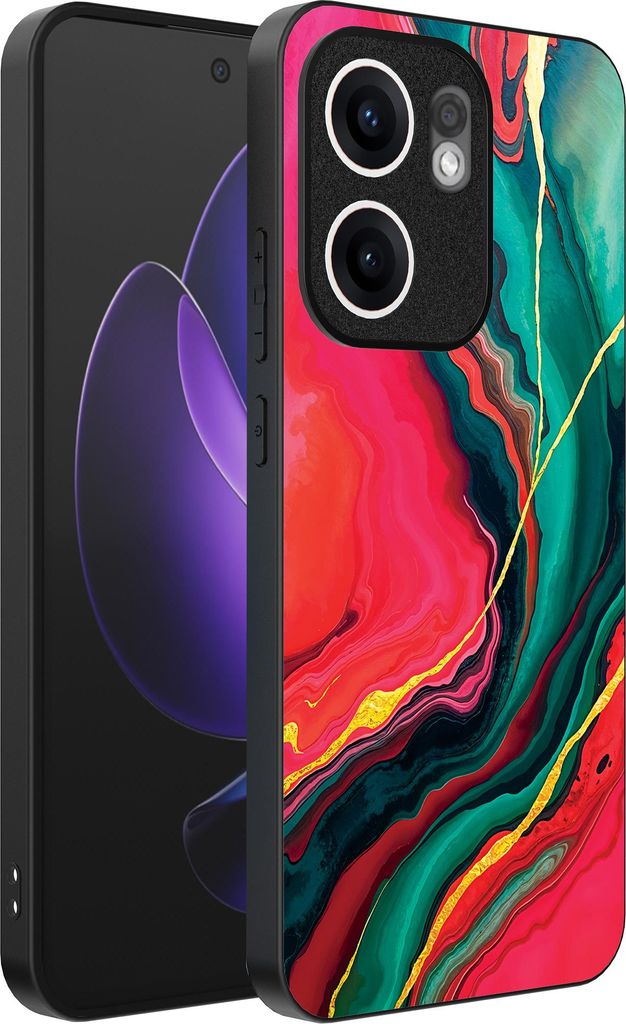 Smartphonica Telefon Fall geeignet für Oppo Reno 13F mit roten grünen Marmor Print - TPU Backcover Fall rot grünen Marmor Design