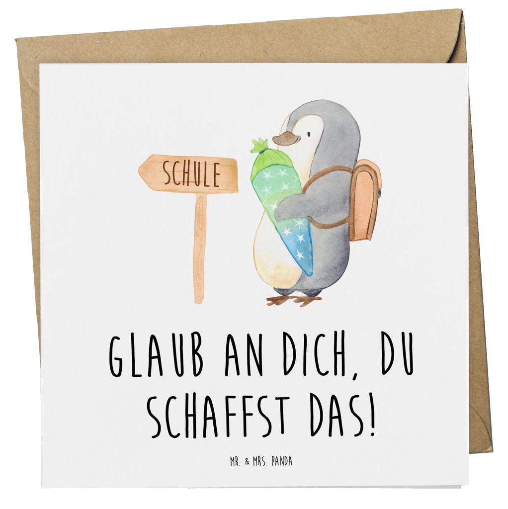Mr. & Mrs. Panda Grußkarte Schulanfang Glaube - Weiß - Geschenk, Geschenke, Zuversicht, Motivation, Lebenshilfe, Mutmacher, Vertrauem, Trost, anl...