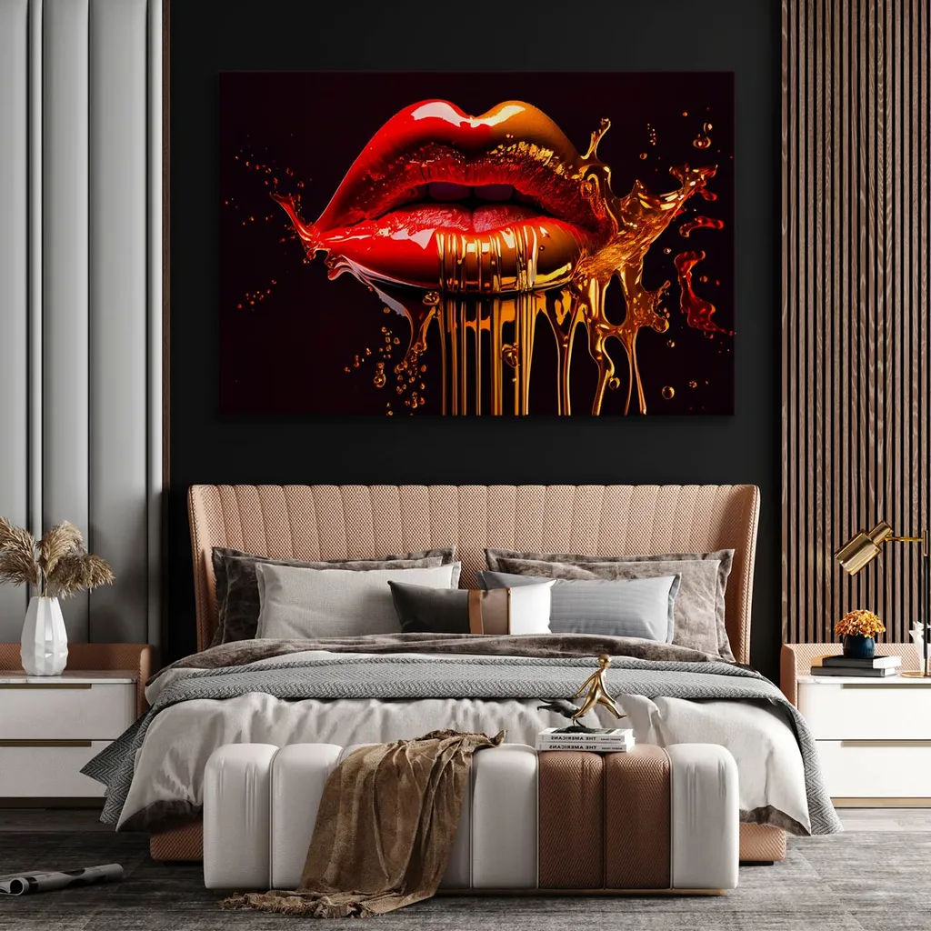 Quadro 120x80 Muralo Labbra Rosse 3D - Arte su Tela per Ufficio - 6