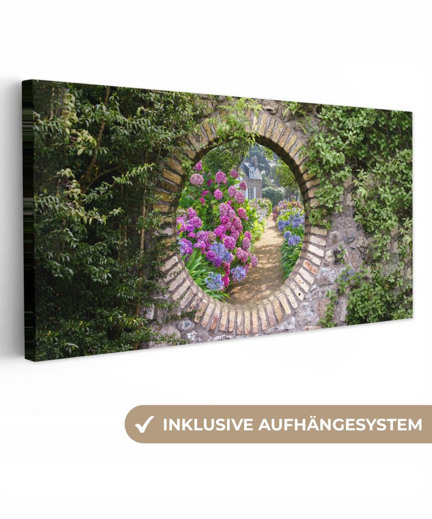 MuchoWow - Leinwandbilder - Transparent - Blumen - Hortensie - Sommer, Wandbild, Wanddeko Bilder Wohnzimmer, 40x20 cm