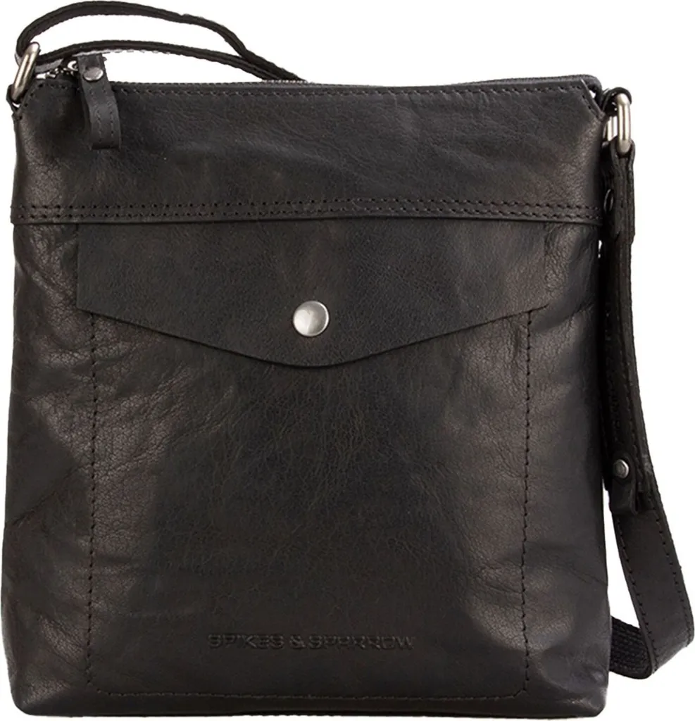 Sac à épaule bandoulière en cuir noir Debra Spikes et Sparrow