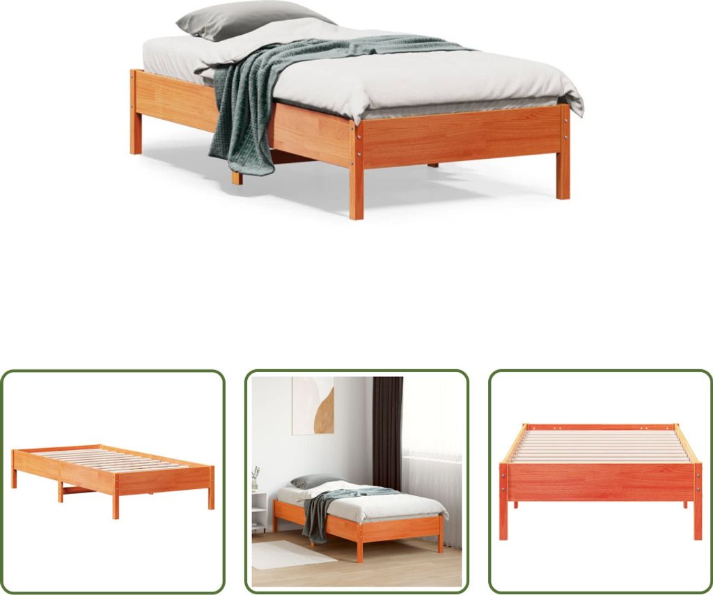 The Living Store Massivholzbett ohne Matratze Wachsbraun 75x190 cm Kiefernholz