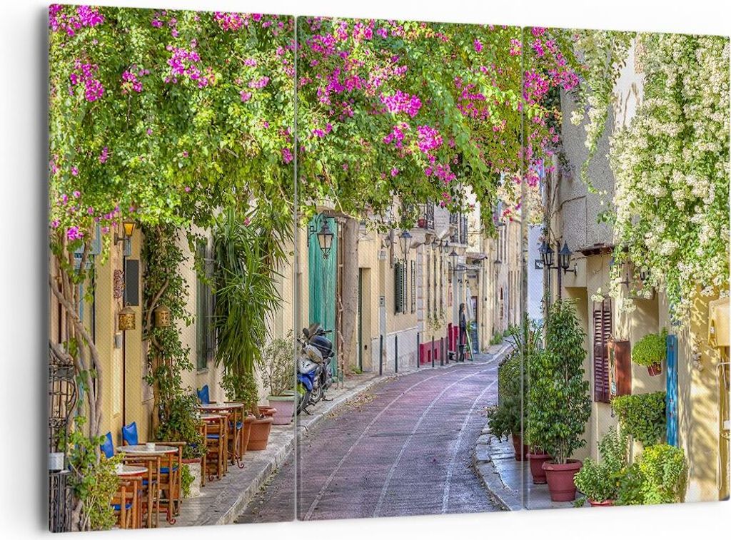 Bild auf Leinwand - Leinwandbild - Straße dekoration blumen griechenland - 165x110cm - Wand Bild - Wanddeko - Leinwanddruck - Bilder - Kunstdruck ...