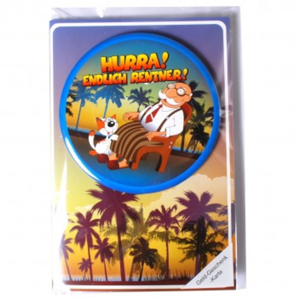 1 Riesen-Button " Endlich Rentner " inklusive Umschlag + Karte Ruhestand