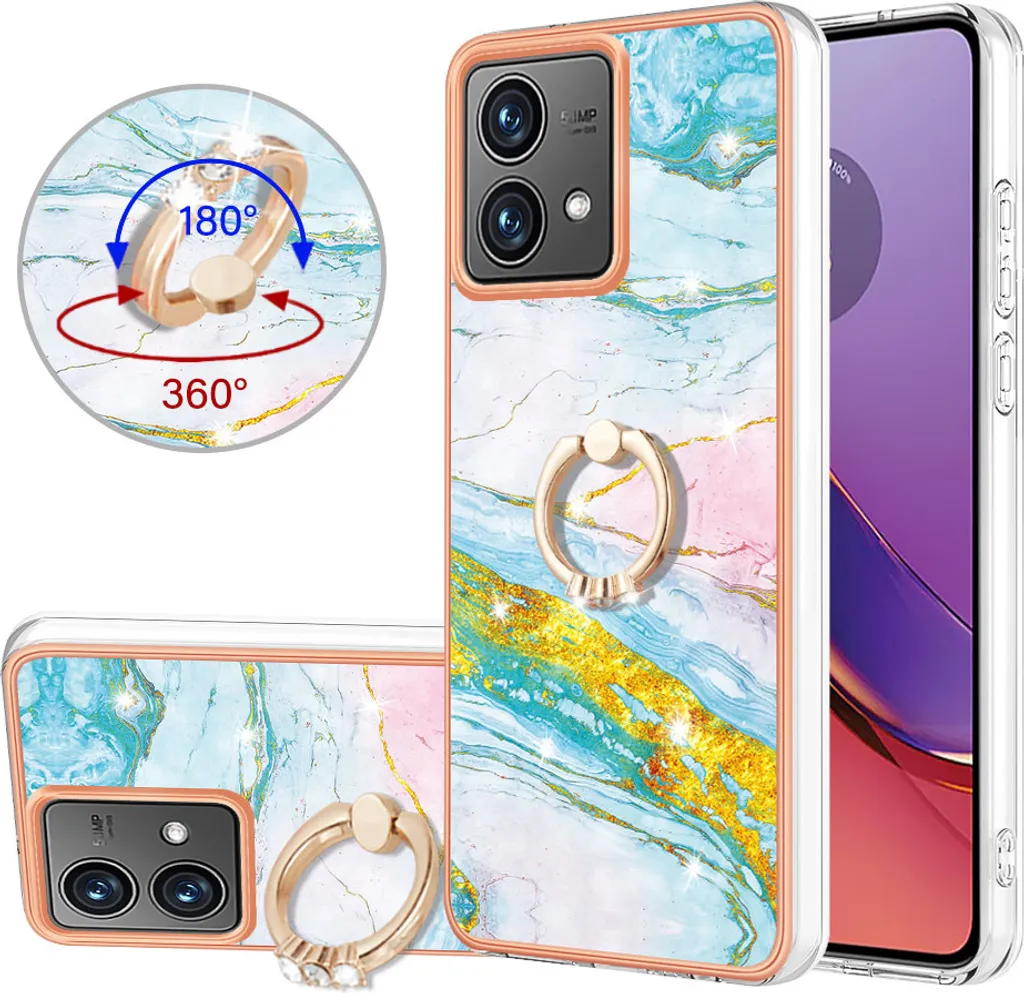 Cover Motorola G84 Marmo Blu: Supporto Anello e Silicone TPU Soft