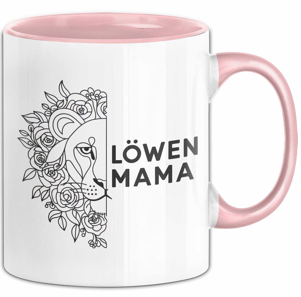 Mama Muttertag Tasse Becher Geschenk Lustige Geschenkidee Spruch Löwen Mama (Rosa)