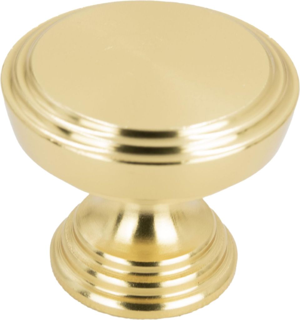 Eleganter runder Möbelschrankknopf aus Goldem mattem Aluminium, Durchmesser 28,5 mm – ideal für Schränke und Schubladen, stilvoll und langlebig.
