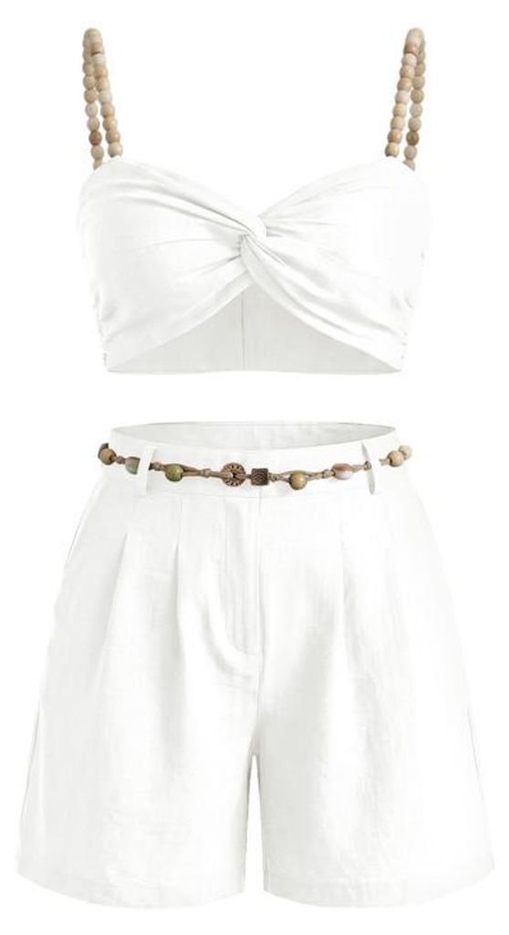 Kurzes zweiteiliges Damen-Pyjama-Set: geknotetes Oberteil + hochgeschnittene Shorts