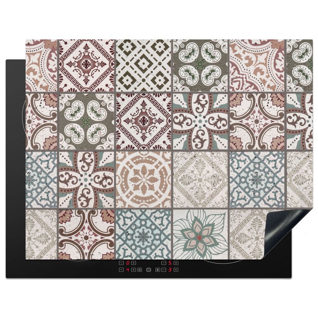 KitchenYeah Herdabdeckplatte Mosaik - Braun - Muster - Fliese , 77x59cm, Küche Deko, Glaskeramikkochfeld Herdabdeckung, Abdeckplatte fùr Kochfeld