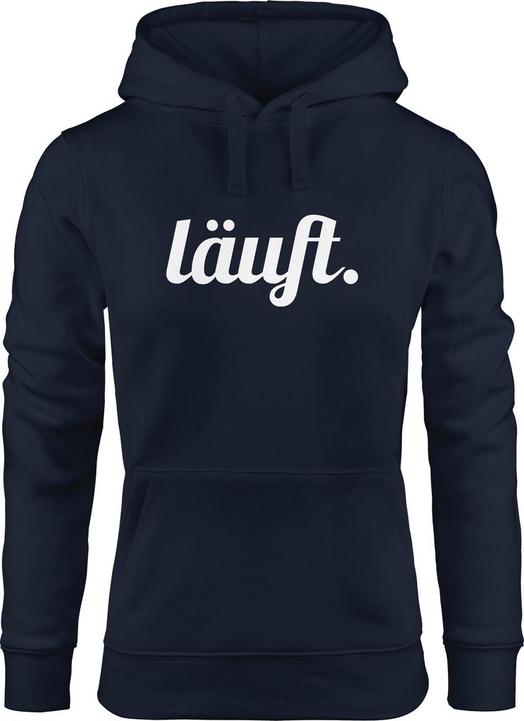 Hoodie Damen läuft Spruch Sweatshirt mit Kapuze Kapuzenpullover Hoody Moonworks navy L