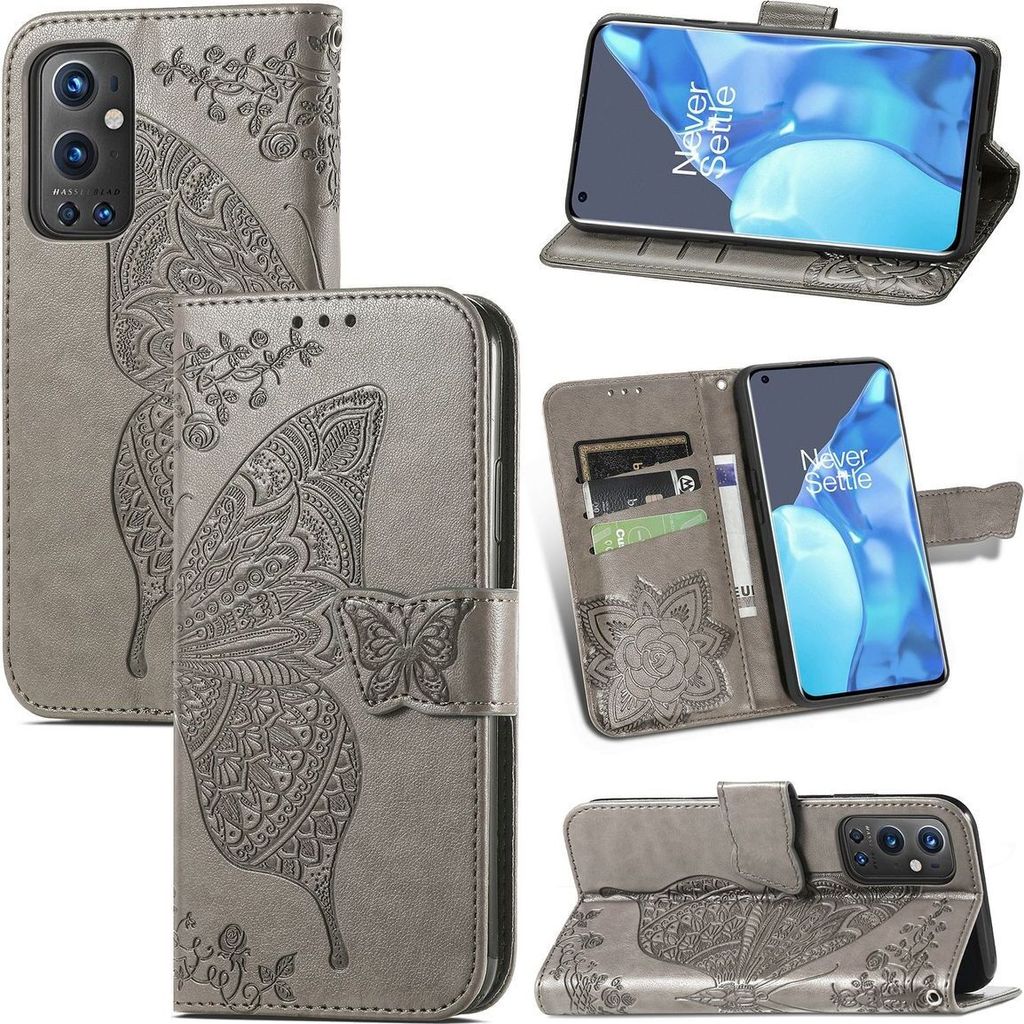 König Design Hülle kompatibel mit OnePlus 9 Pro Kunstleder Handyhülle - Handy Case Grau