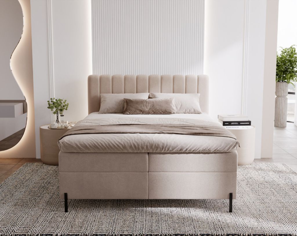 Kaiser Möbel Kontinentalbett Panama mit Bettkästen Stoff Komodo Dunkelbeige 120x200 cm