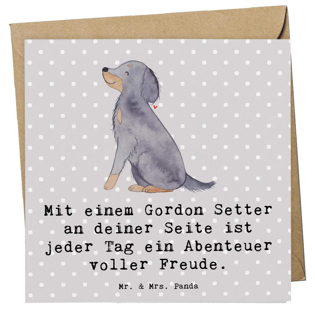 Mr. & Mrs. Panda Grußkarte Gordon Setter Freude - Grau Pastell - Geschenk, anlasskarte, Hunderassen Eigenschaften, Glückwunschkarte, Hundeliebhab...